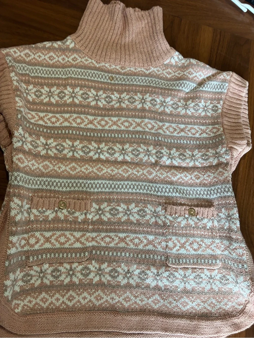 Girls' Pink Fair Isle Turtleneck Sweater Coat